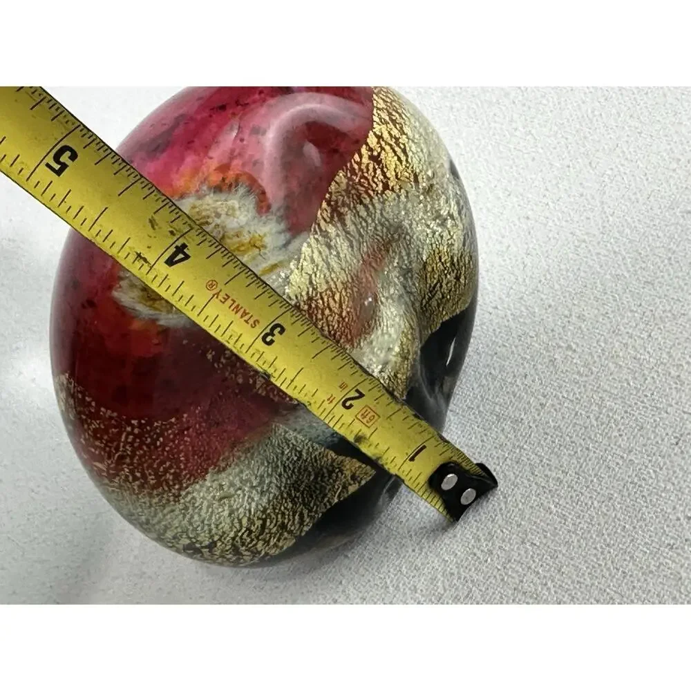 Art Glass Paperweight Artist Signed Gold Leaf Aventurine Pink Black Ovoid 4”